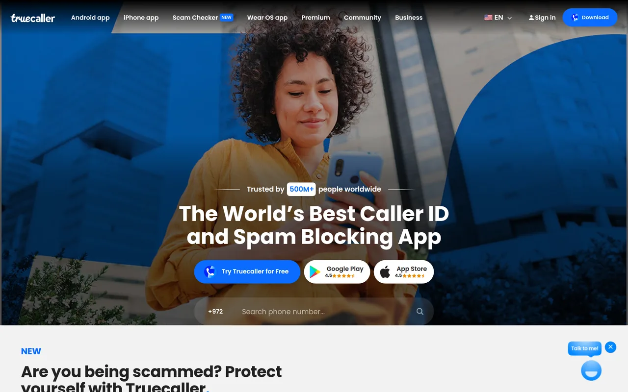 Truecaller homepage