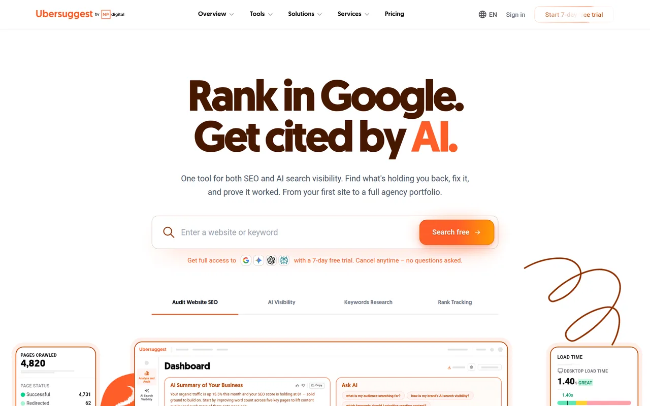 Ubersuggest homepage