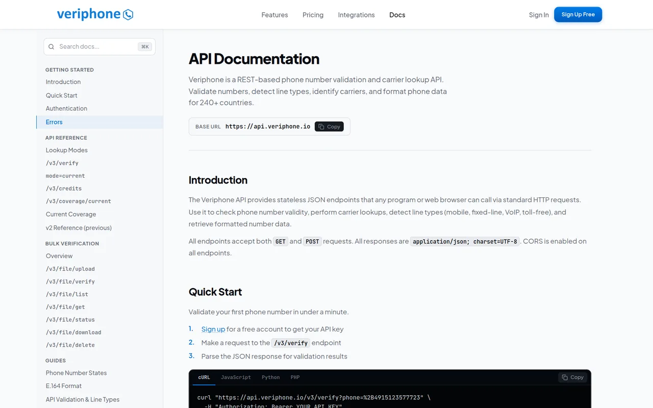 Veriphone api reference