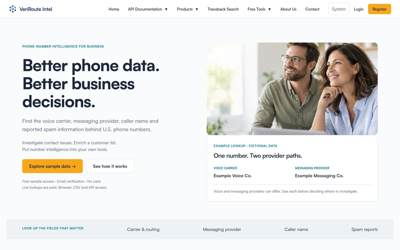 VeriRoute Intel homepage