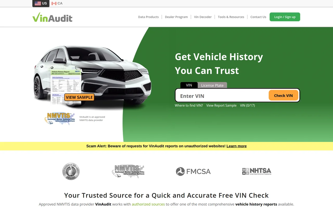 VinAudit homepage