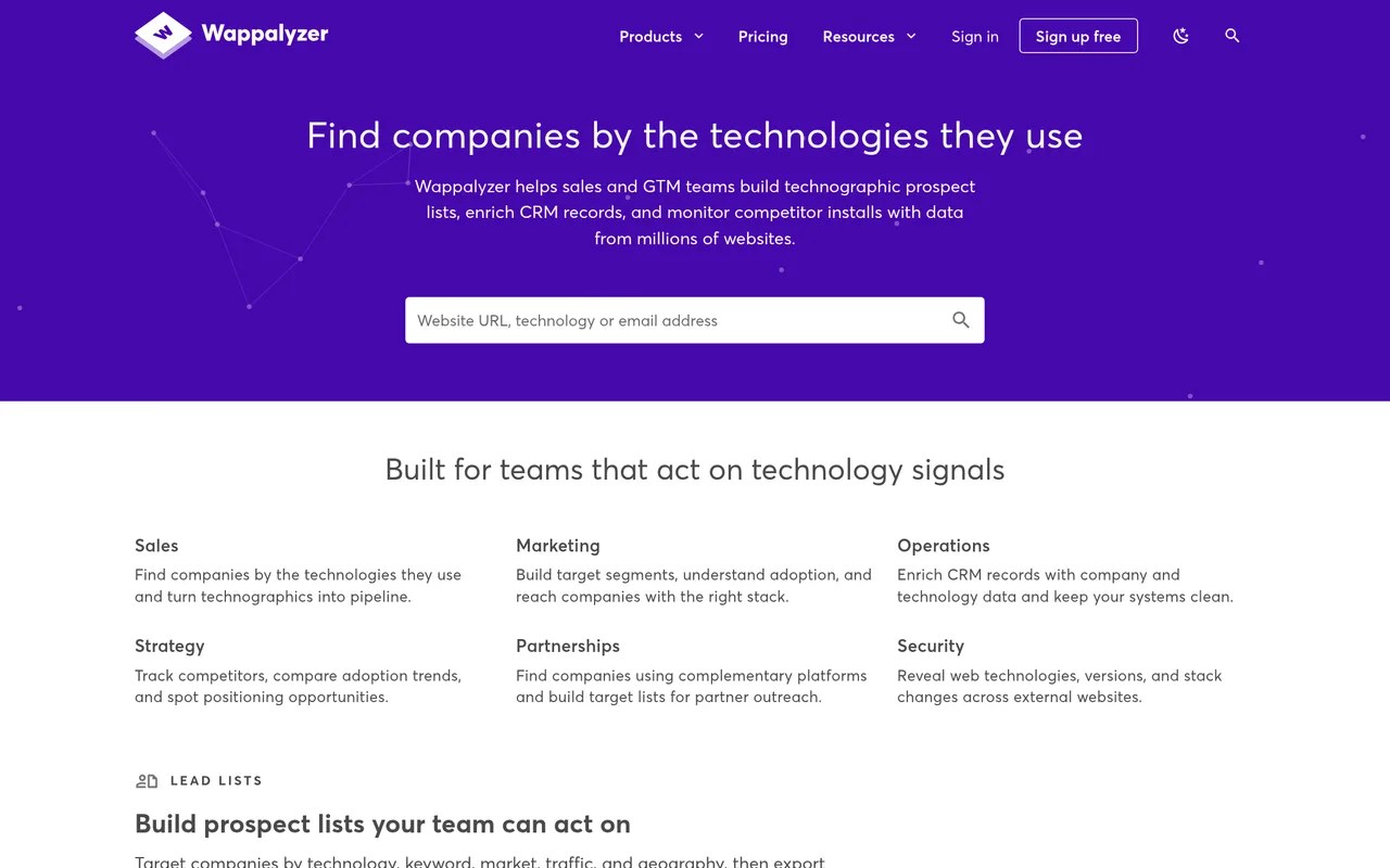 Wappalyzer homepage