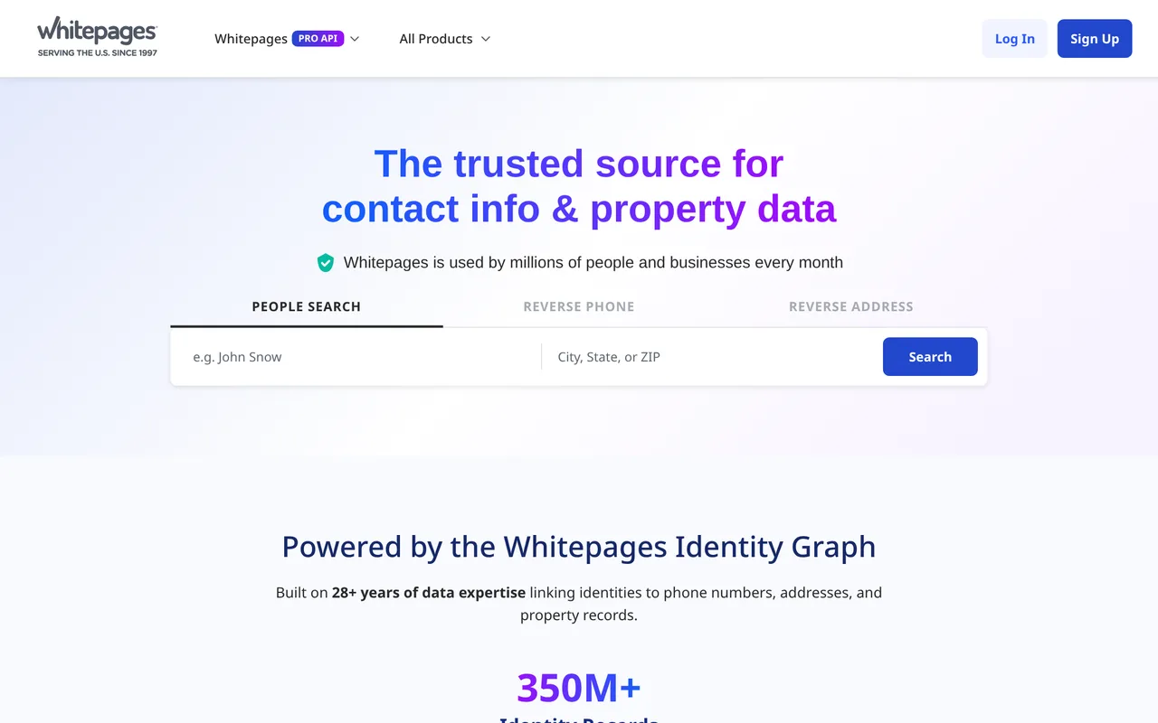 Whitepages homepage