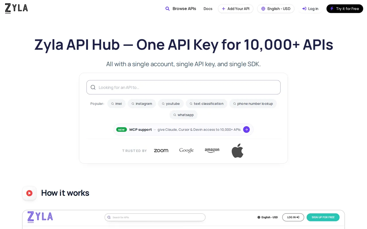 Zyla API Hub homepage