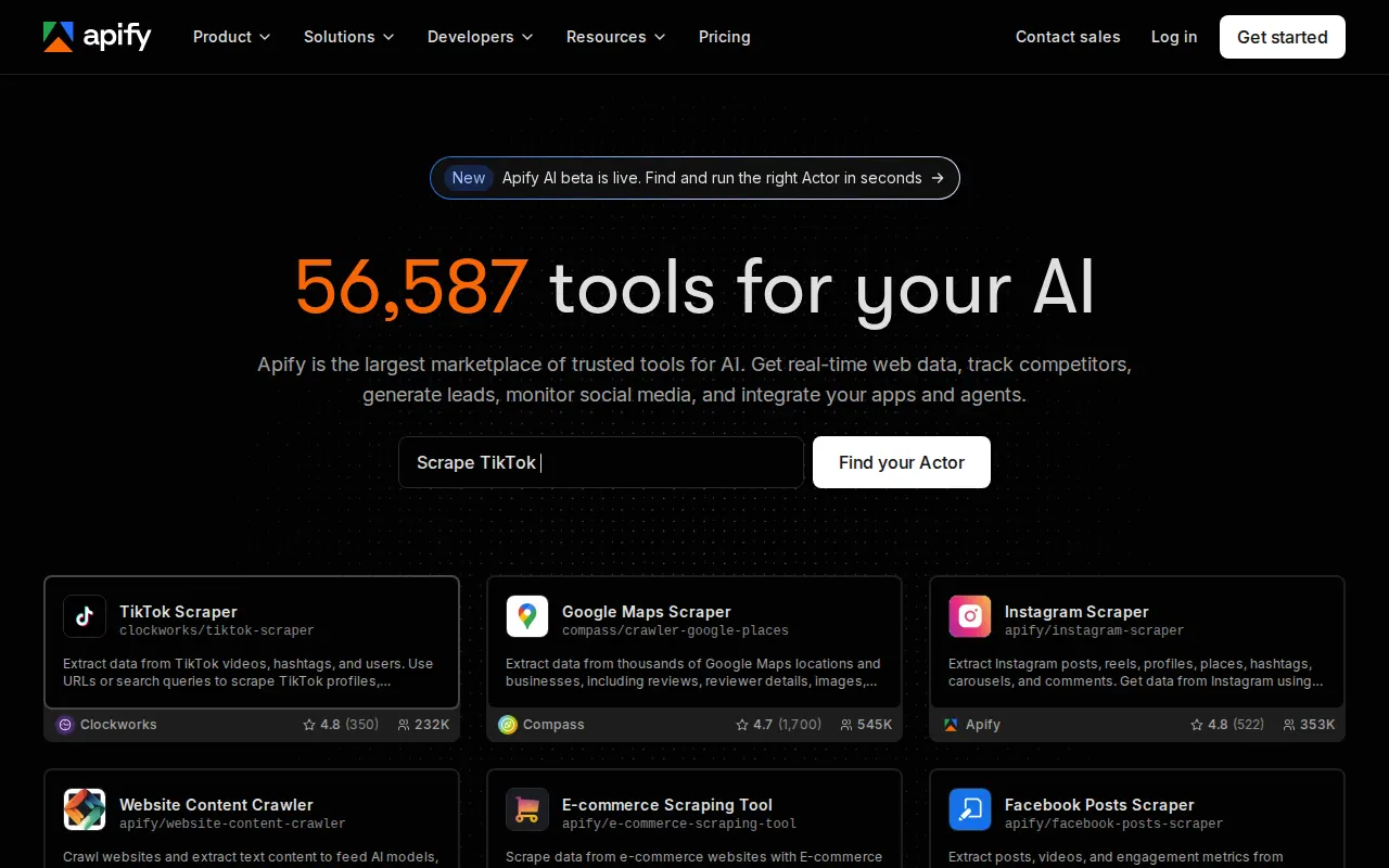 Apify homepage
