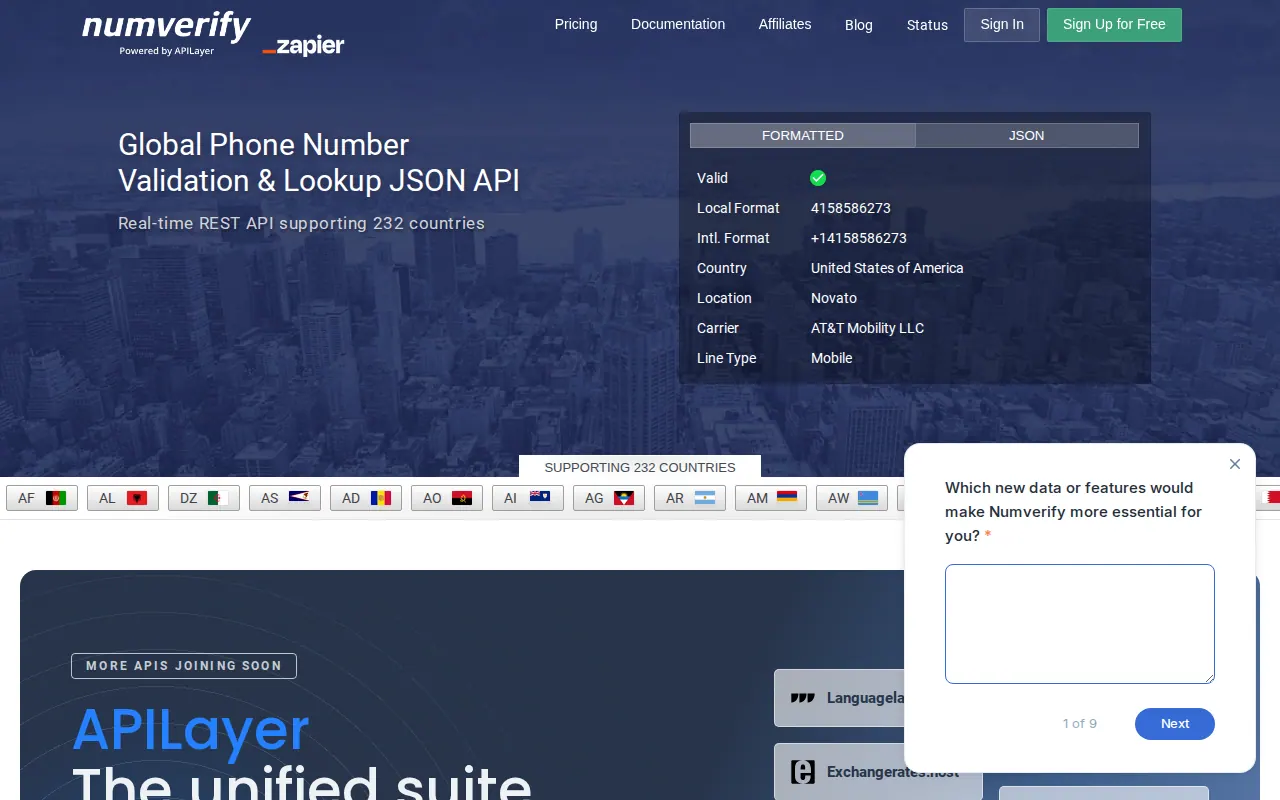 Numverify homepage