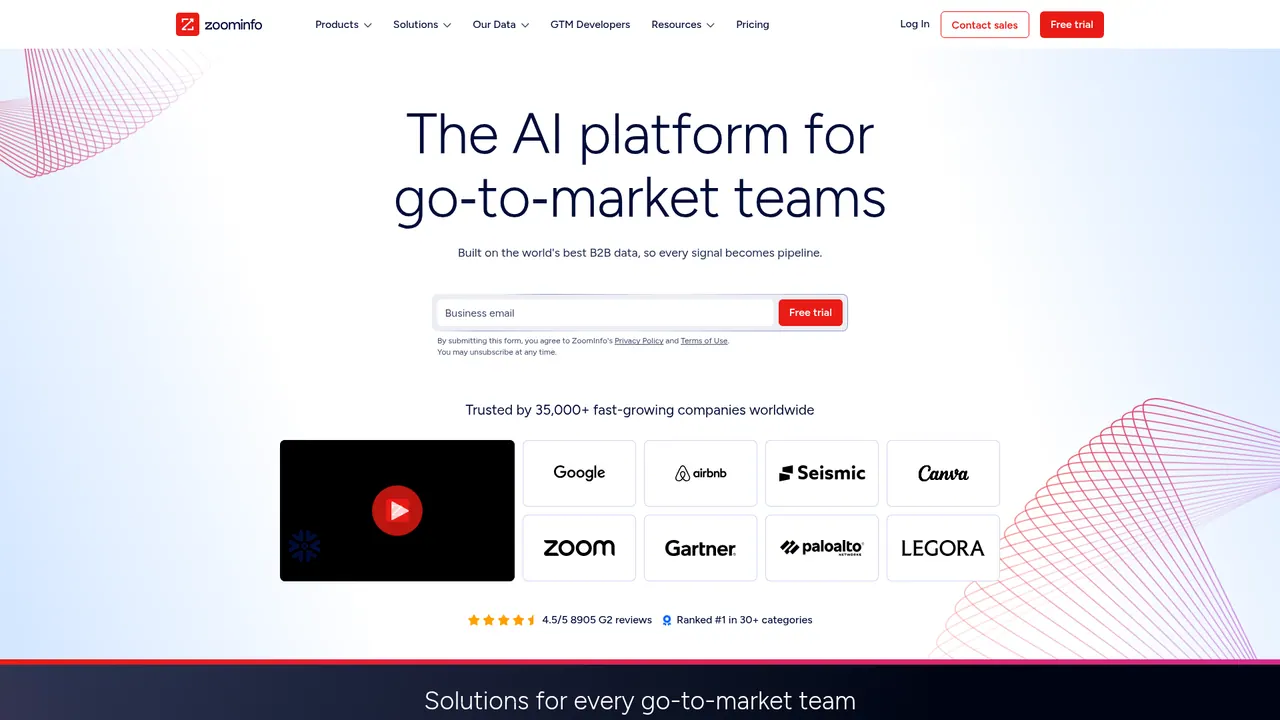 ZoomInfo homepage